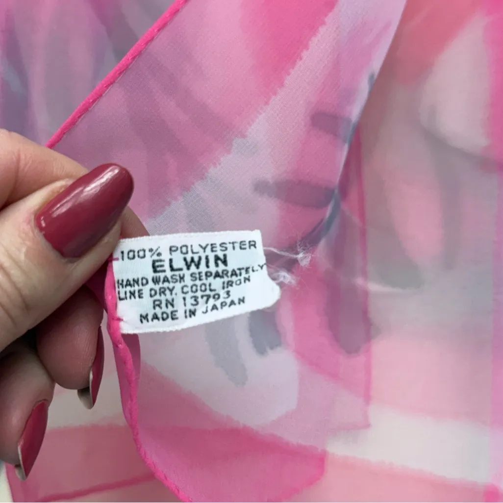 Vintage Elwin Pink Floral Sheer Scarf Long Skinny Scarf Lightweight Chiffon - Image 3