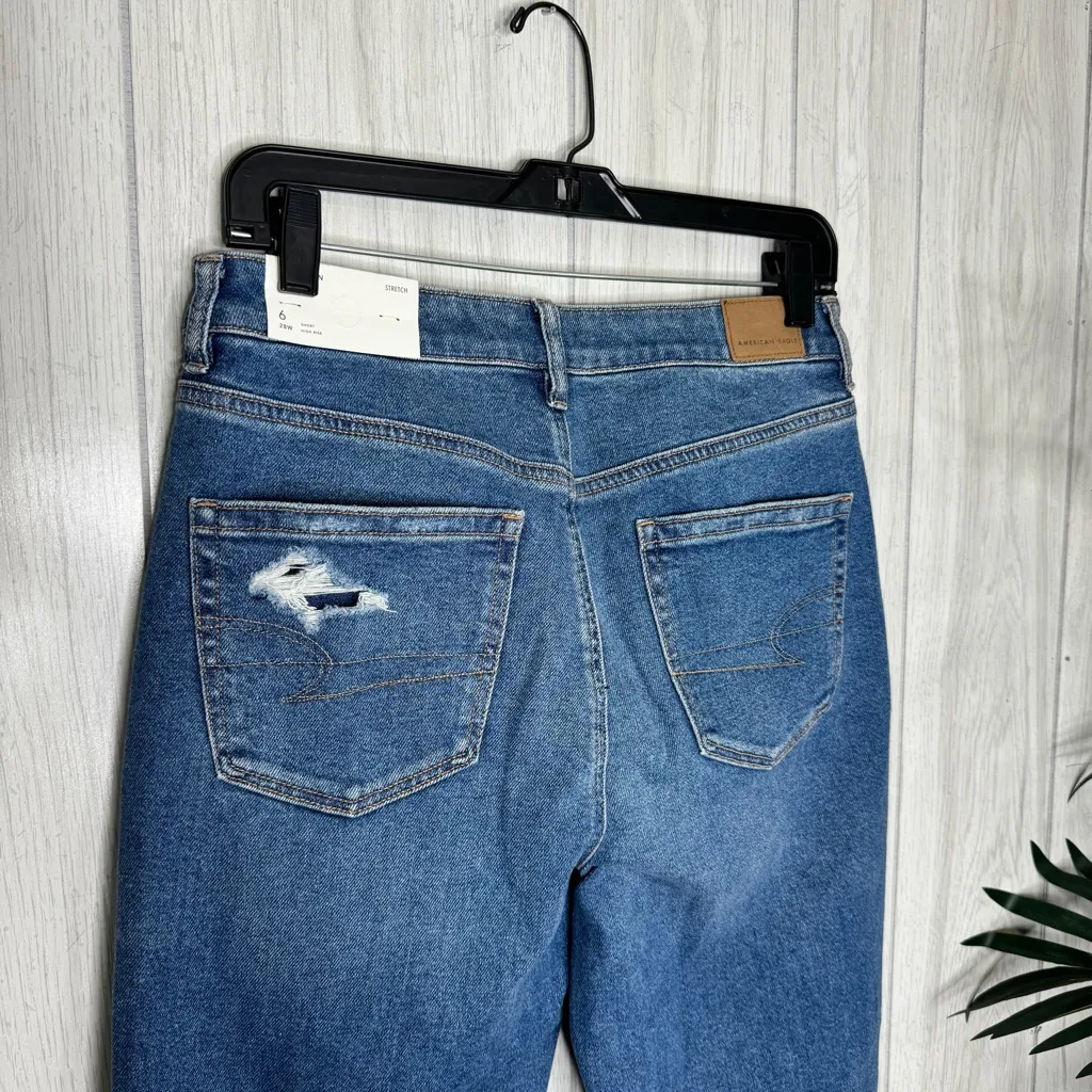 NWT American Eagle Stretch High Rise Ripped Mom Jeans Indigo Shatter 6 Short - Image 6