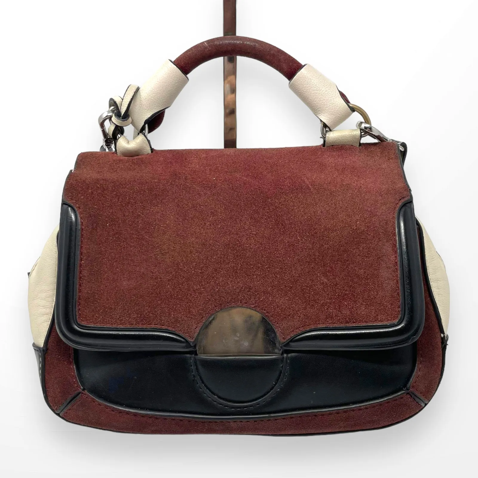 ZARA Red Black White Leather Colorblock Crossbody Handbag - Image 2