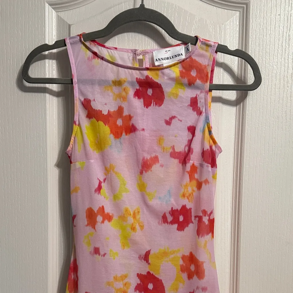 💖 Annorlunda Blurred Acid Floral Print Sheer Chiffon Pink Maxi Dress - Image 3