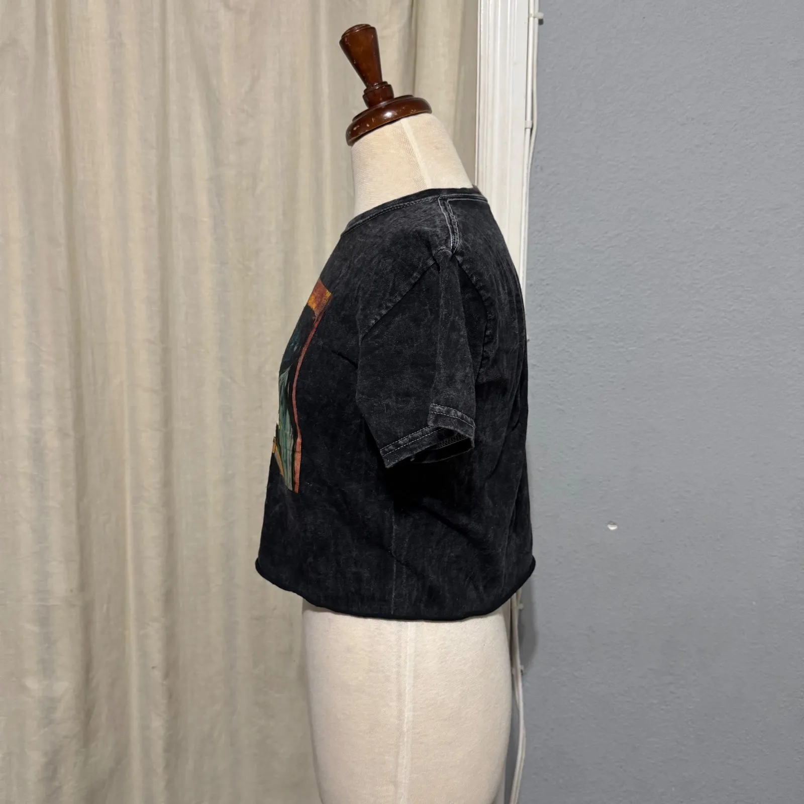 Spongebob Squarepants The Scream Art Crop Women Black T Shirt XS Graphic Tee - Image 5