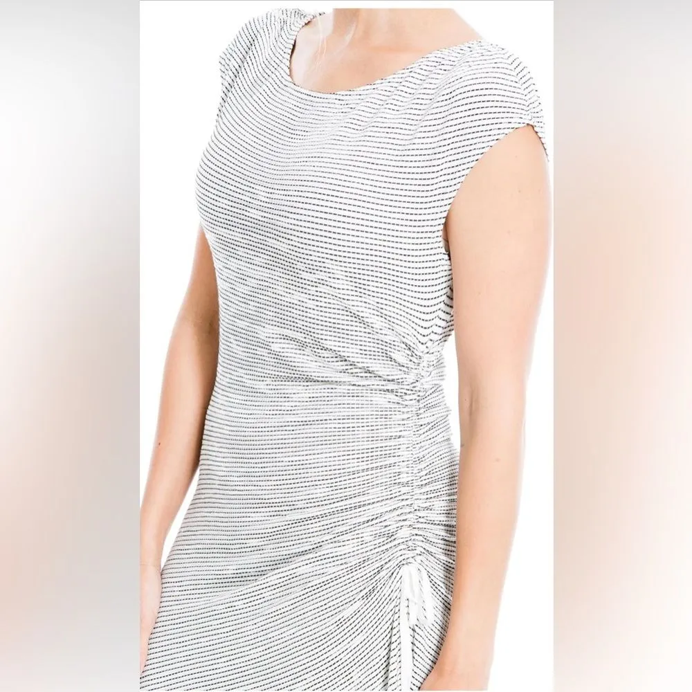 NWT Max Studio Ruched Side Textured Striped Cream & Black Maxi Dress Size Medium - Image 8