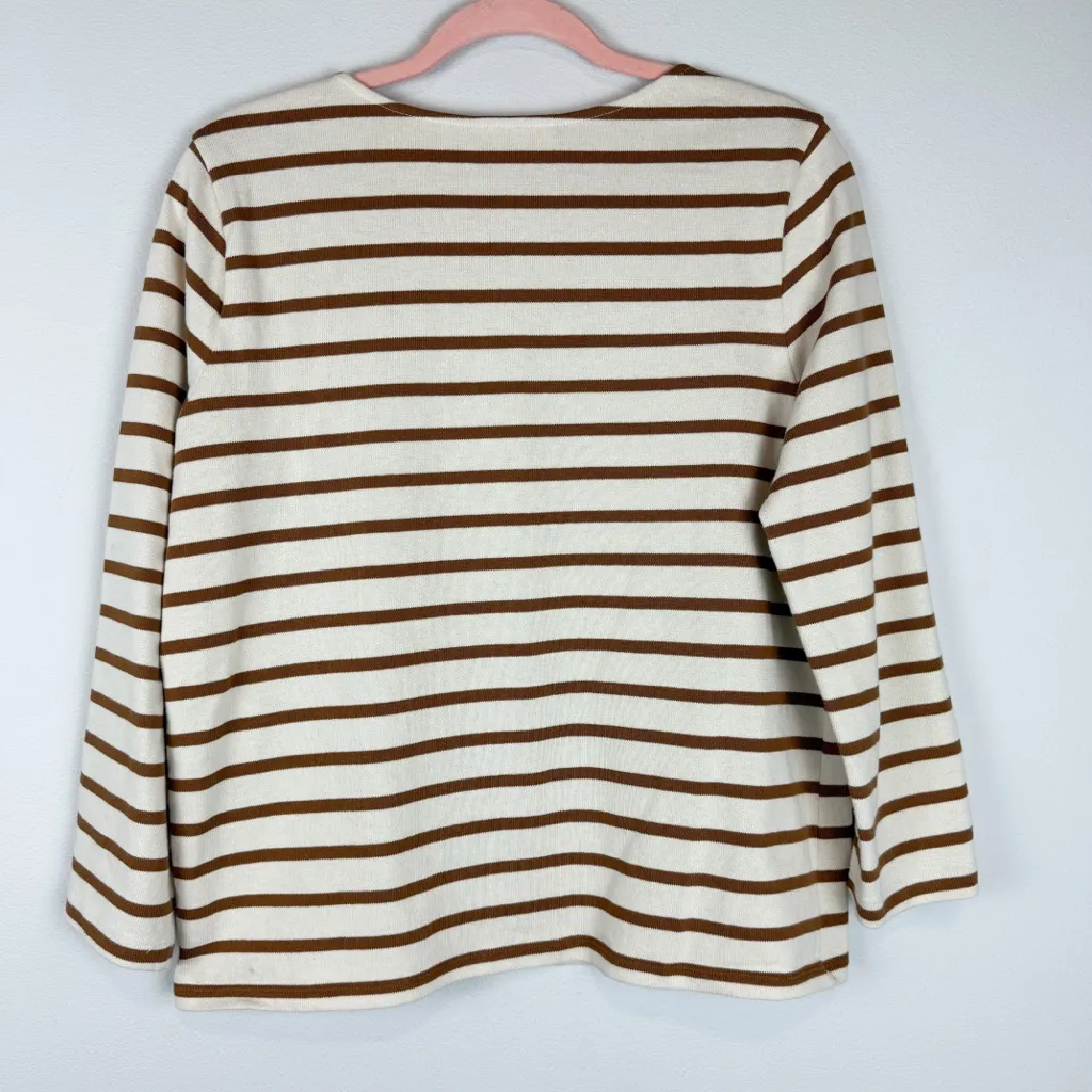 Sezane Colette Mariniere Striped Cotton Long Sleeve Shirt Ecru Camel Size Small - Image 8
