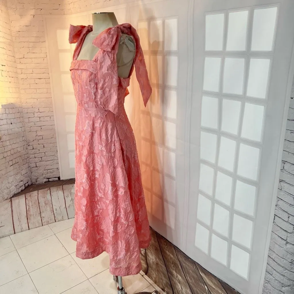 Lulu’s Adorably Admired Light Pink Floral Jacquard Tie-Strap Midi Dress size sma - Image 6