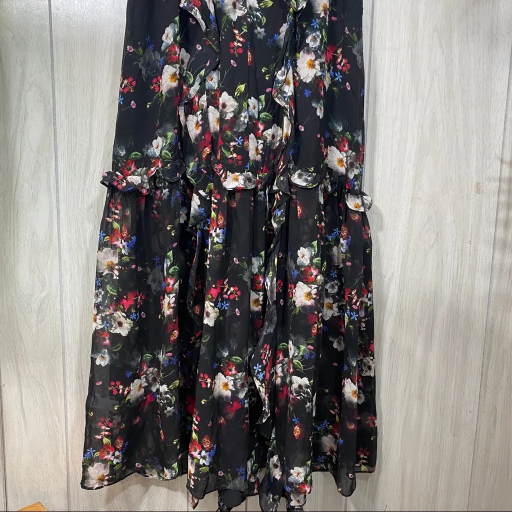 Marissa Webb Silk Viola Ruffle V Neck Maxi Dress S Black - Image 6