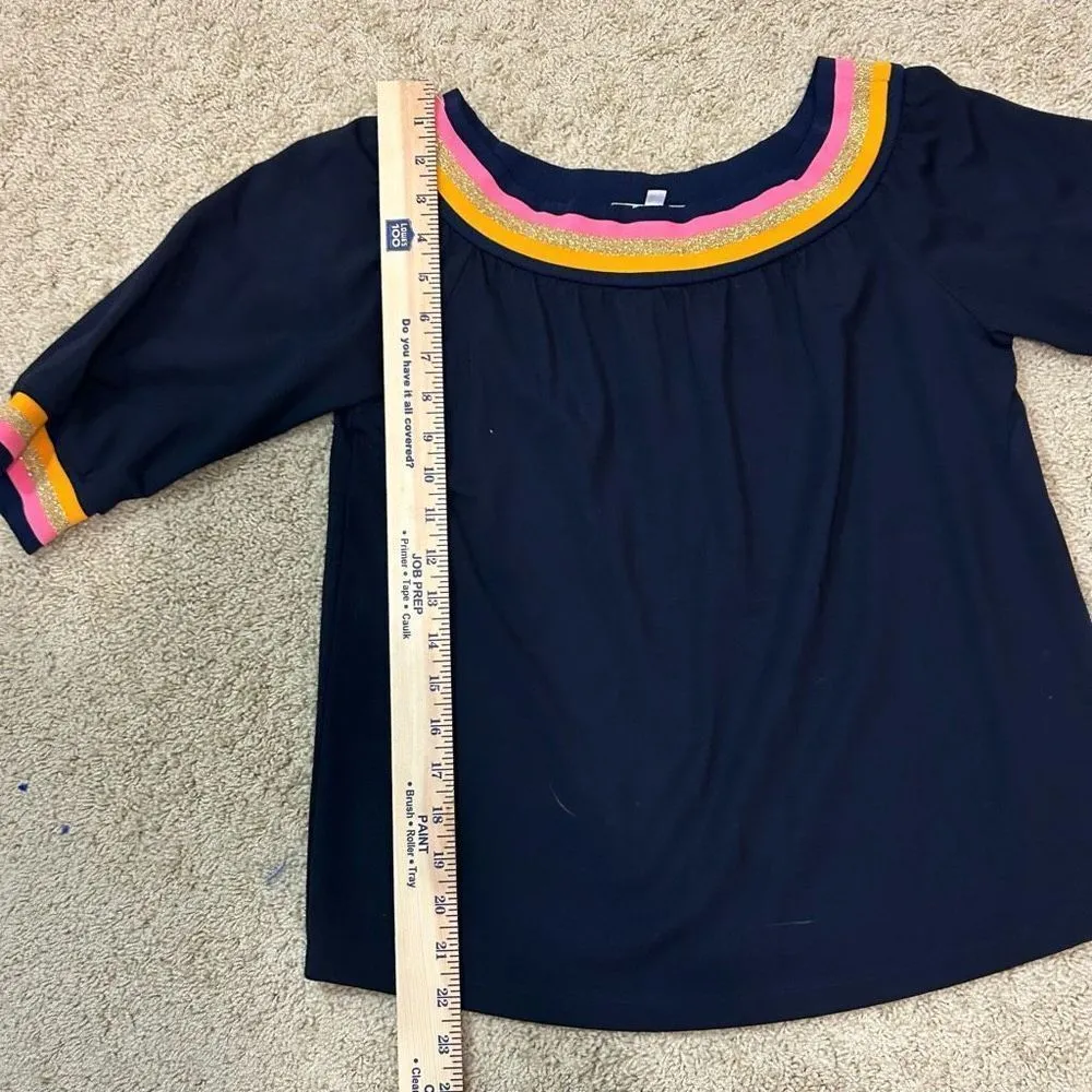 Trina Turk Equinox Off shoulder 3/4 sleeve top indigo blue women’s size‎ S - Image 11