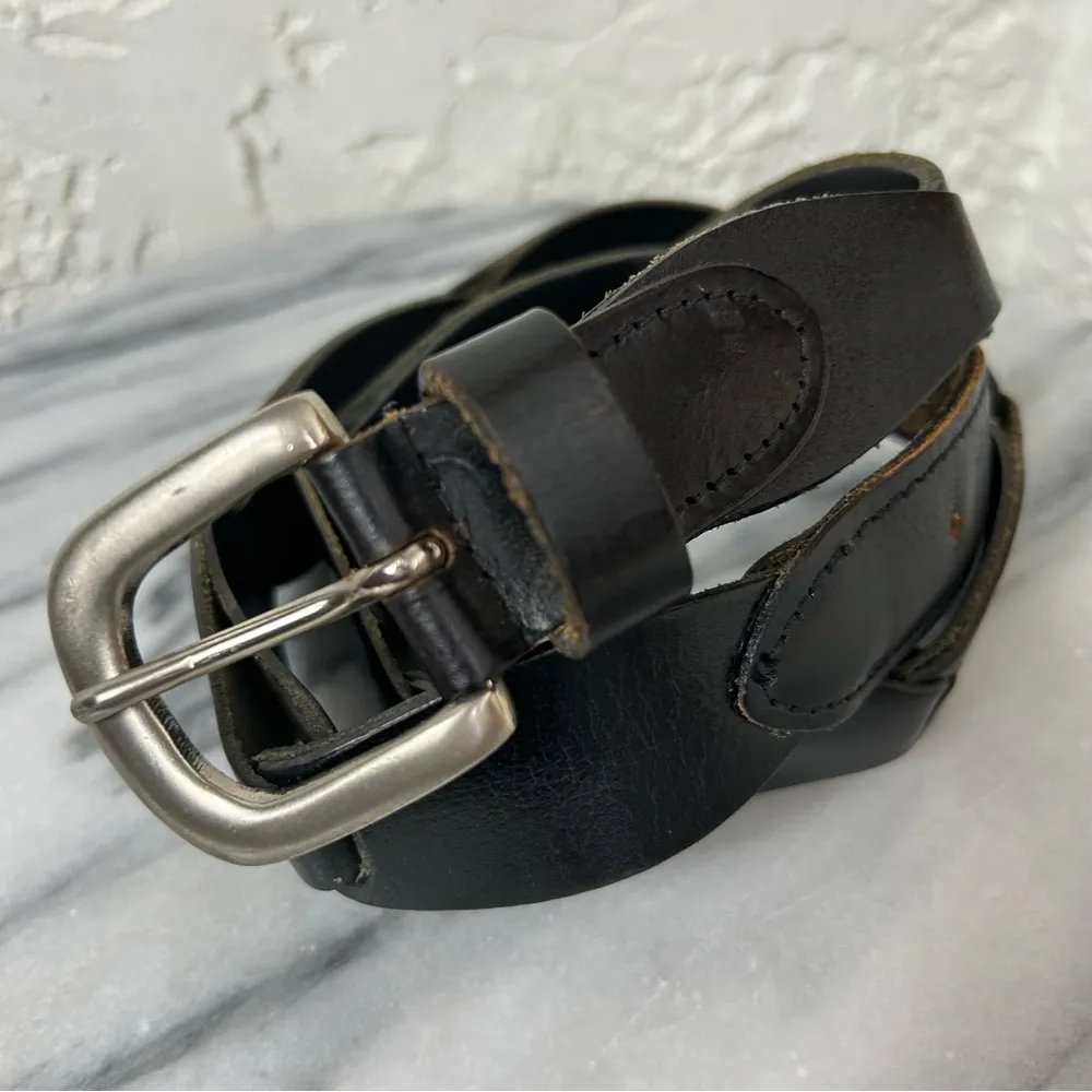 Boho Black Leather Curvy Looped Belt Size M - Image 6
