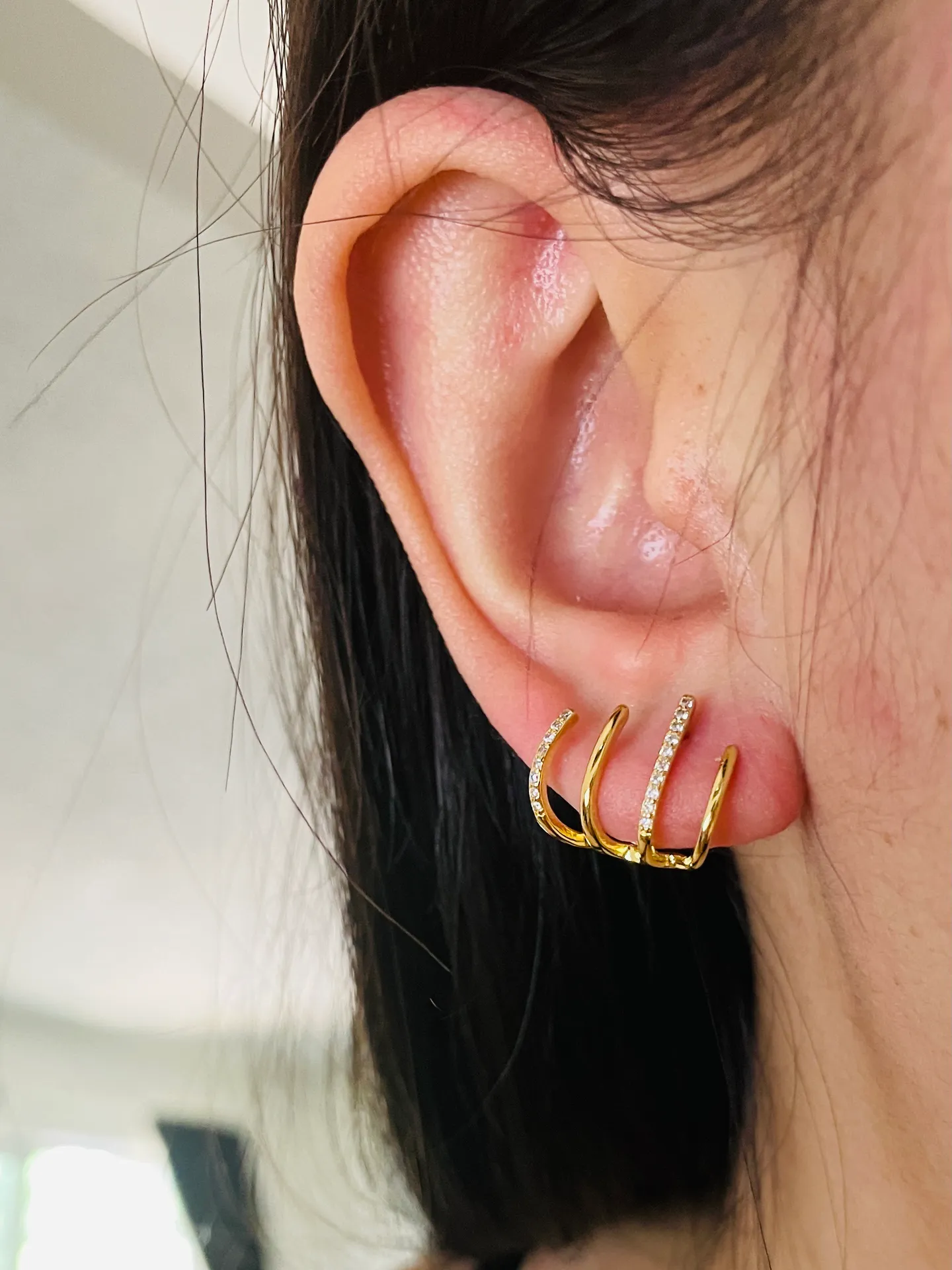 multi huggies，gold huggies with cubic zirconia stone Gold - Image 7