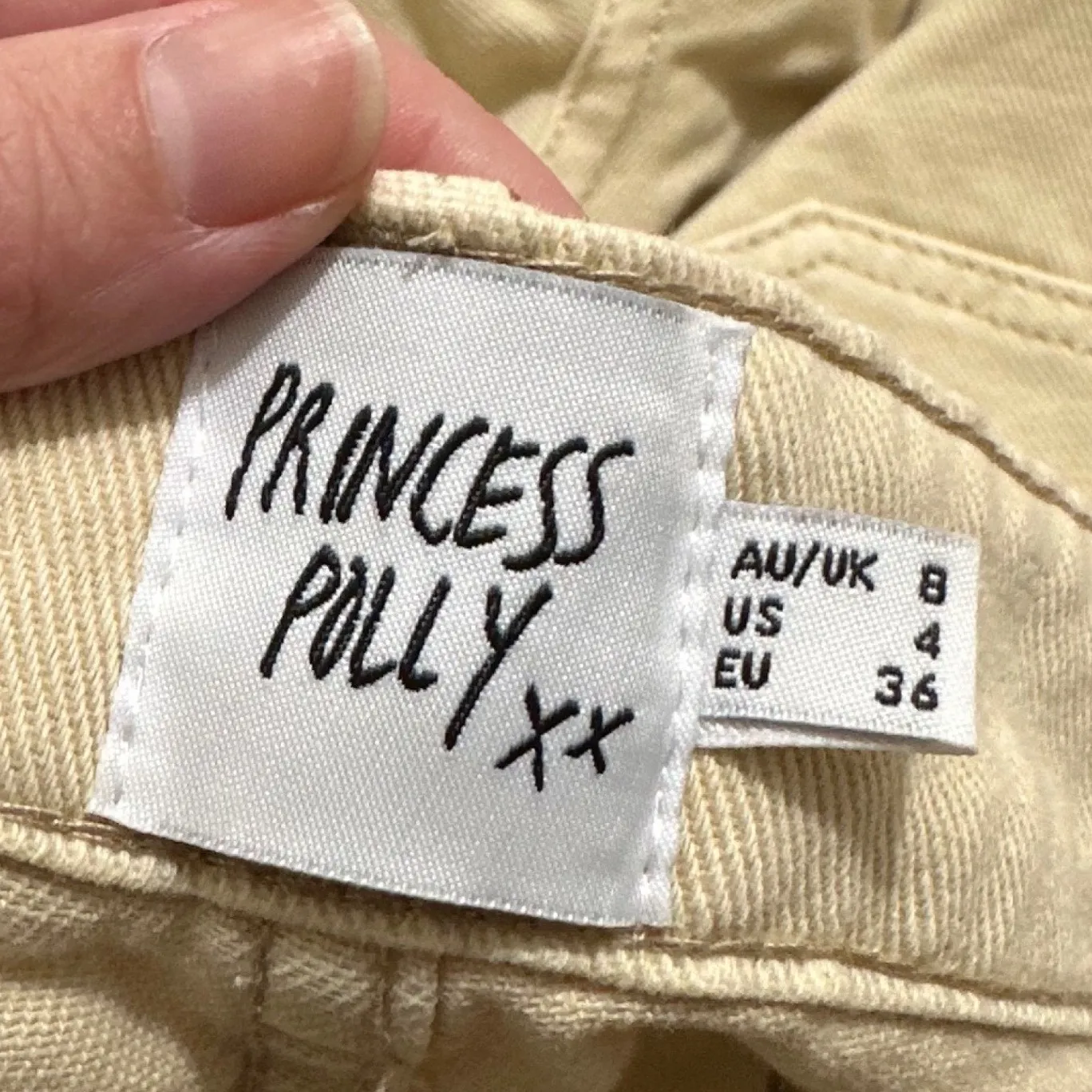PRINCESS POLLY | Women's Beige Khaki Tan High Rise Denim Chino Shorts, Size 4 - Image 4
