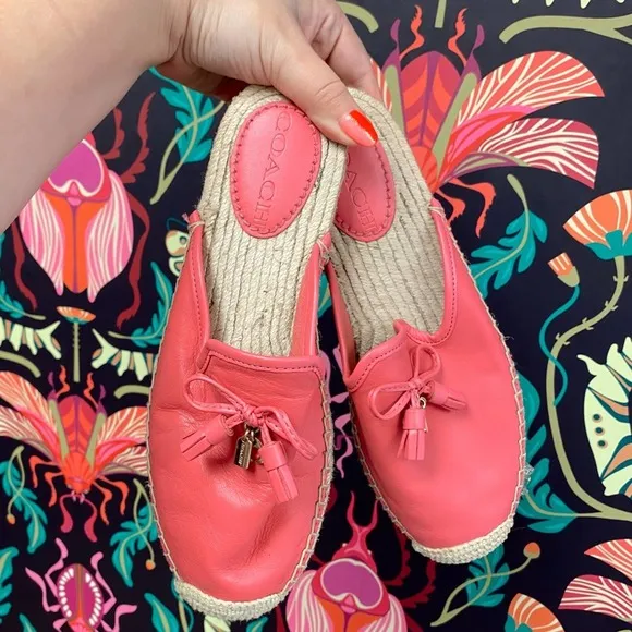 Coach pink Cassidy espadrille leather flats tassel - Image 15