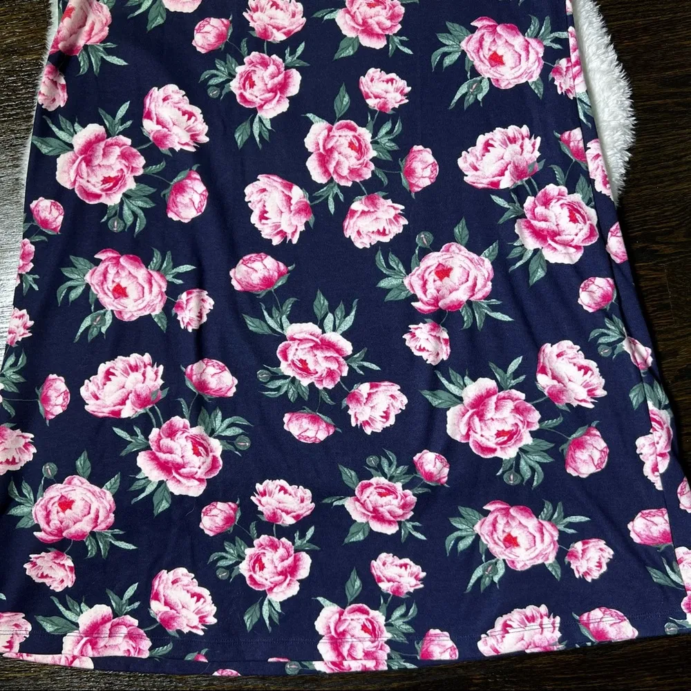 Karen Scott Sport Navy Blue Floral Print Short Sleeve Dress - Image 3