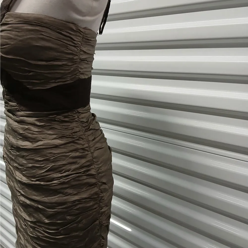 $348 NWT BCBGMAXAZRIA Simsom Taffeta Cocktail Dress Womens 6 Brown Party Wedding - Image 8