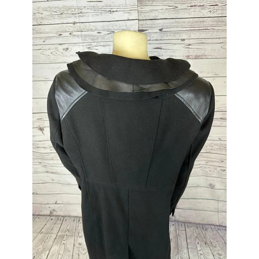 Elie Tahari 100% Wool Black Fitted Layered Leather Ruffle Collar Coat size XL - Image 8