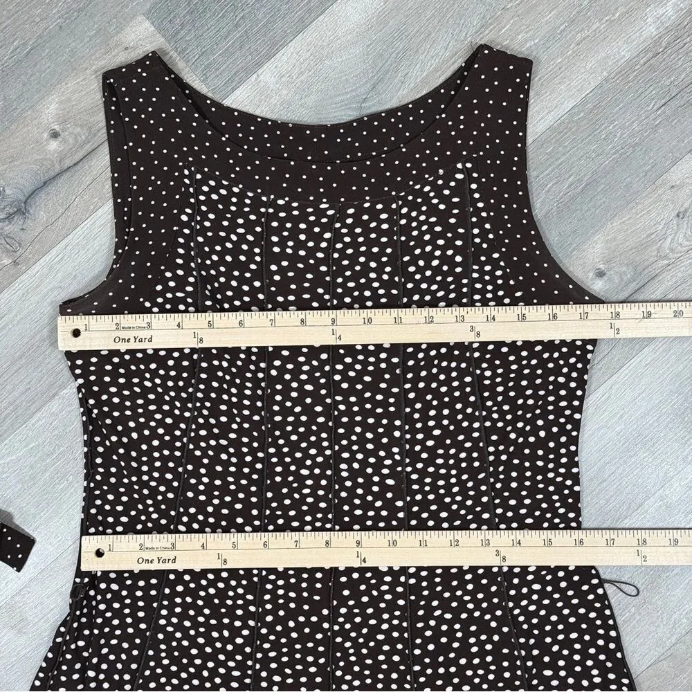 Perceptions Polka Dot‎ Panel A Line Midi Dress Sleeveless Brown White 12 - Image 13