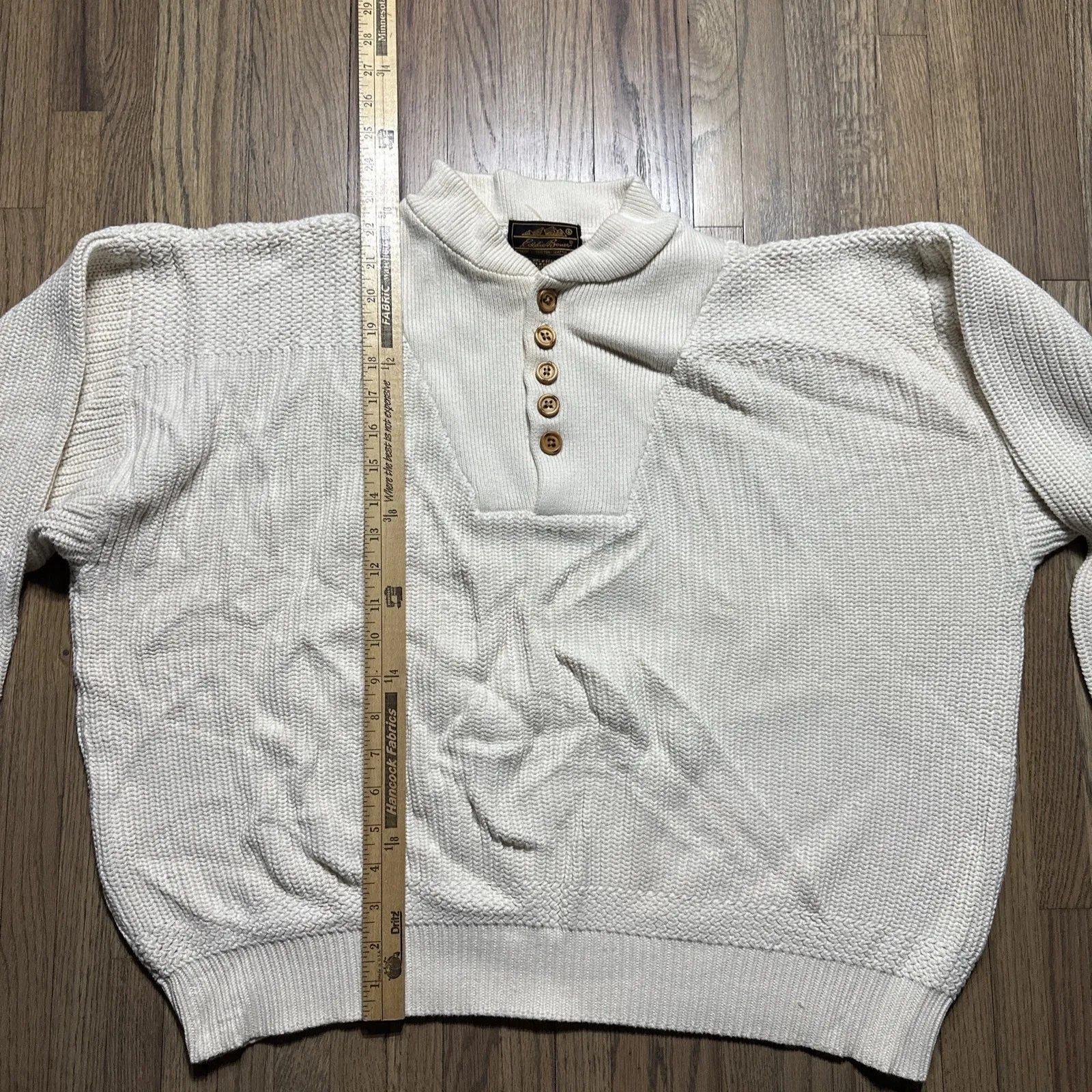 VTG Eddie Bauer Boxy SZ XL Cotton Shawl Collar Pullover Sweater Fisherman Granny - Image 5
