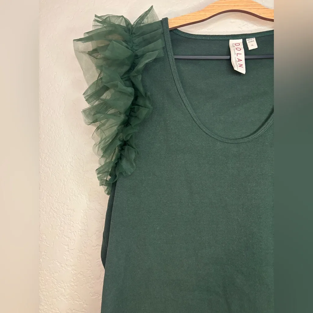 Anthropologie Dolan Tulle Ruffle Sleeve Tank Top Dark Green Size XL - Image 5