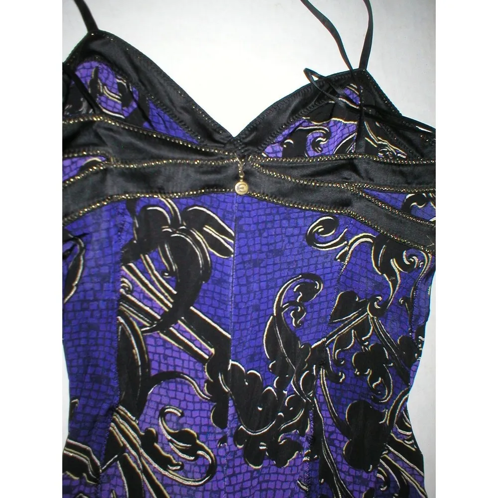 New Womens 8 NWT Italy Just Cavalli Purple Metallic Black Ruffle Print Dress 44 - Image 10