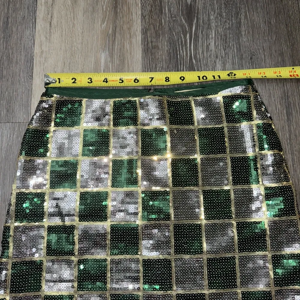 Judith March Green & Silver Checked Print Sequined Mini Skirt - Size S - Image 4