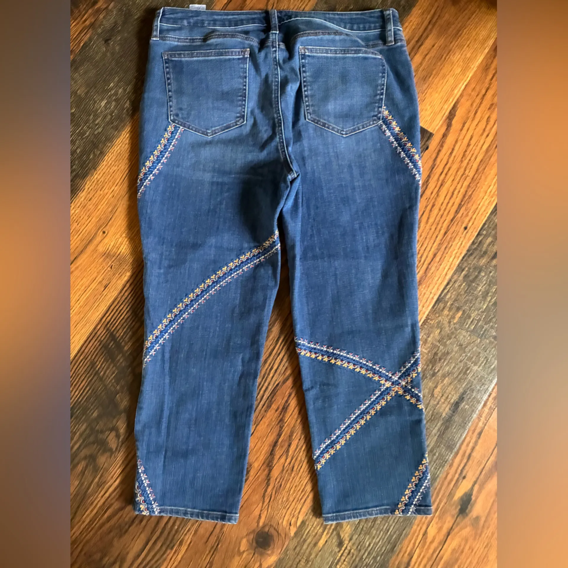 Chico’s So Slimming Girlfriend Slim Leg Crop Embroidered Blue Jeans - Image 2