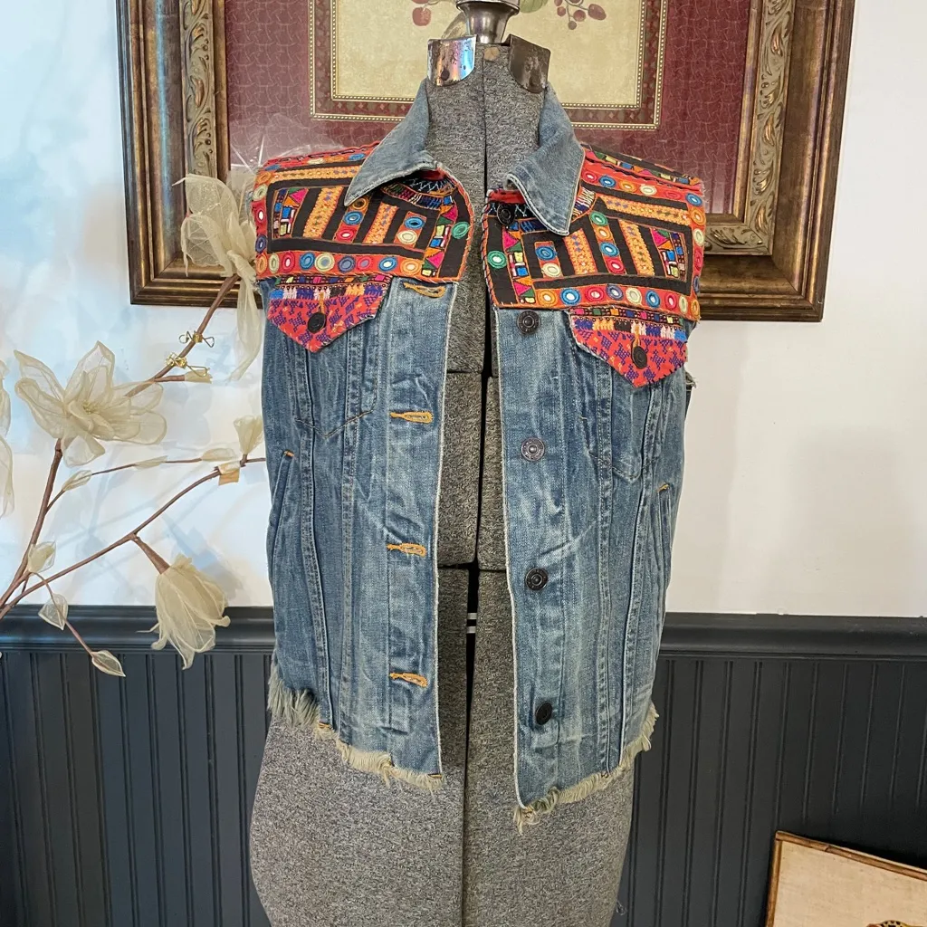 Vintage Denim & Supply Ralph Lauren Rare Jean Vest Southwestern - Sz S 🧡🎀 - Image 2