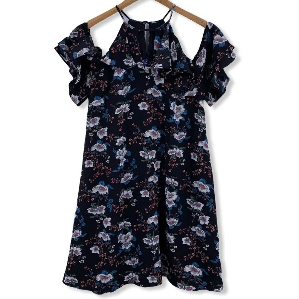 Blue Rain Floral Cold Shoulder Dress Medium - Image 4