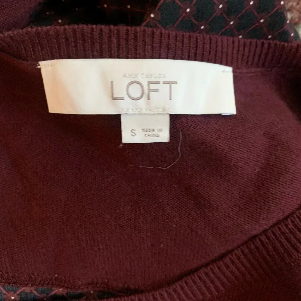 Ann Taylor LOFT Burgundy Mixed Media Blouse - Image 5