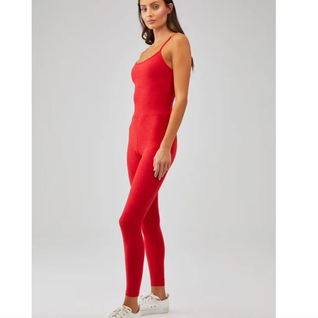 BEYOND YOGA Uplevel Space Dye Midi Jumpsuit in Ruby Red Heather Size X-Large - Image 9