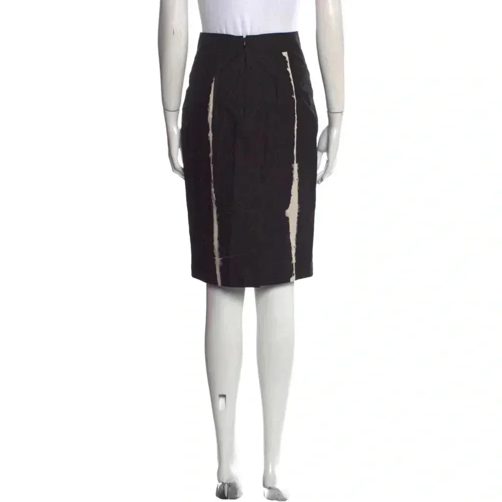 854 Jenni Kayne Black Cotton Pencil Skirt Beige Abstract Stripes Lined Midi - Image 3