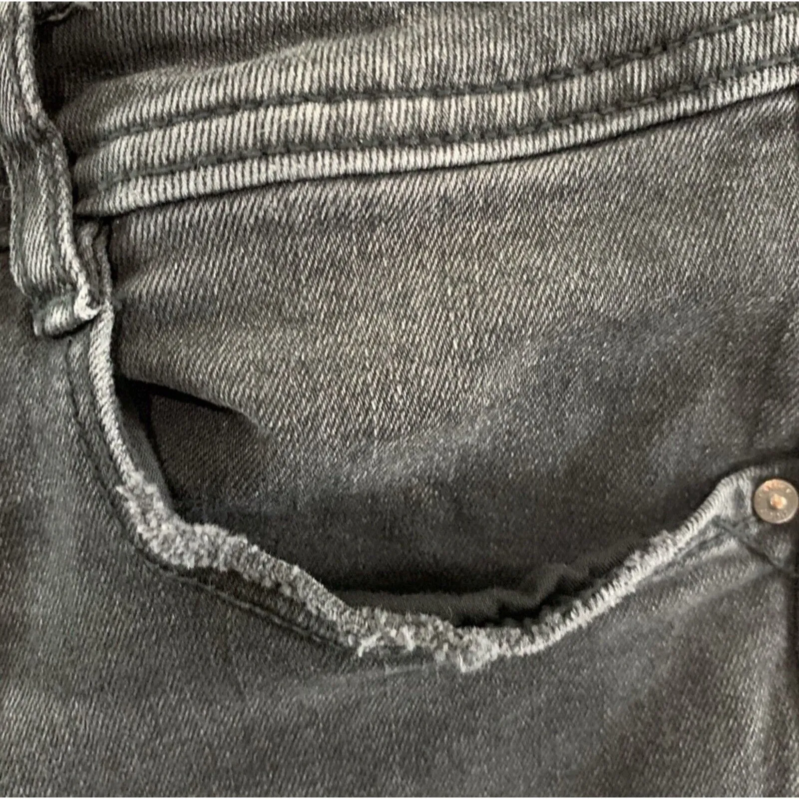 Zara Basic Sz 6 Jeans Skinny Double Raw Released Hem Distressed Faded Black - Image 6