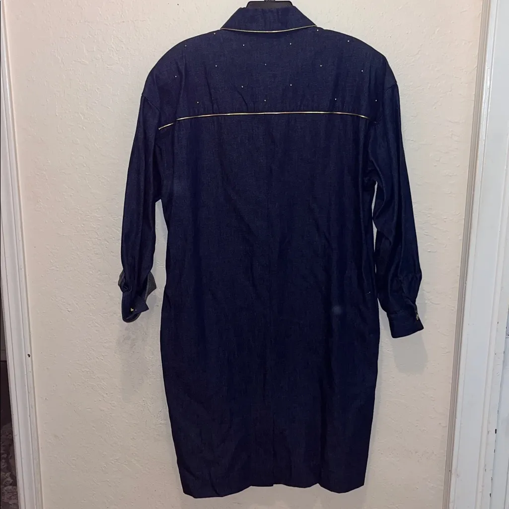 Vintage Western Country Cowgirl 80s Y2K Denim Shirt Jean Dress Gold Denim Retro Size XL - Image 8