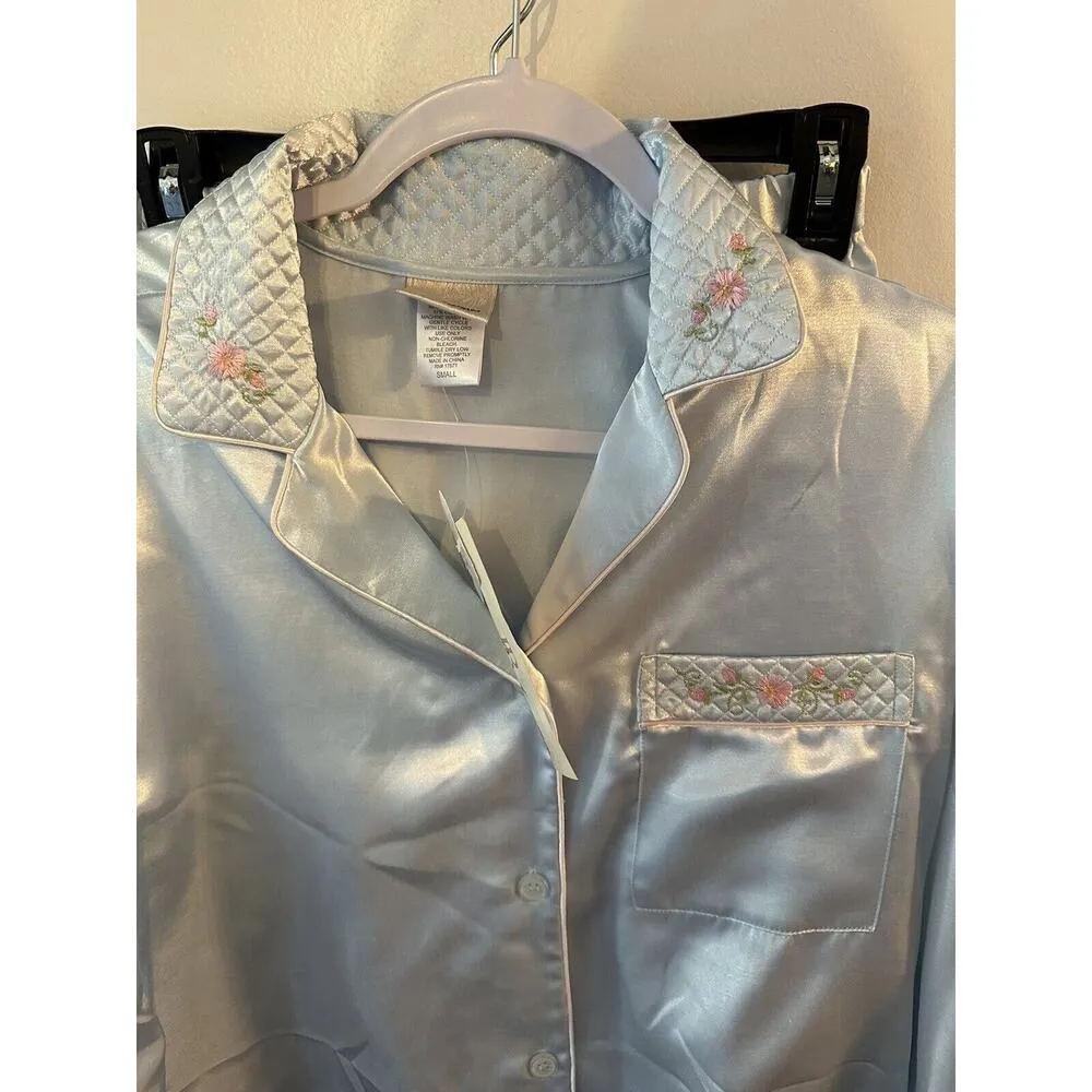 Jenny Buchanon Intimates Pajama Set Small Blue Button Shirt Pull On Pant NEW - Image 4