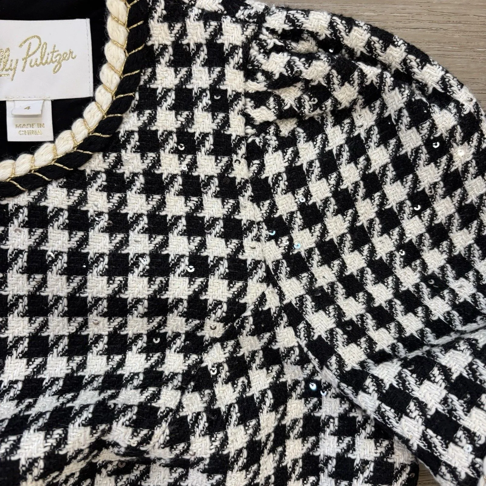 Lilly Pulitzer Shift Dress Size 4 Doriane Boucle Noir Houndstooth Sequin Boucle - Image 5