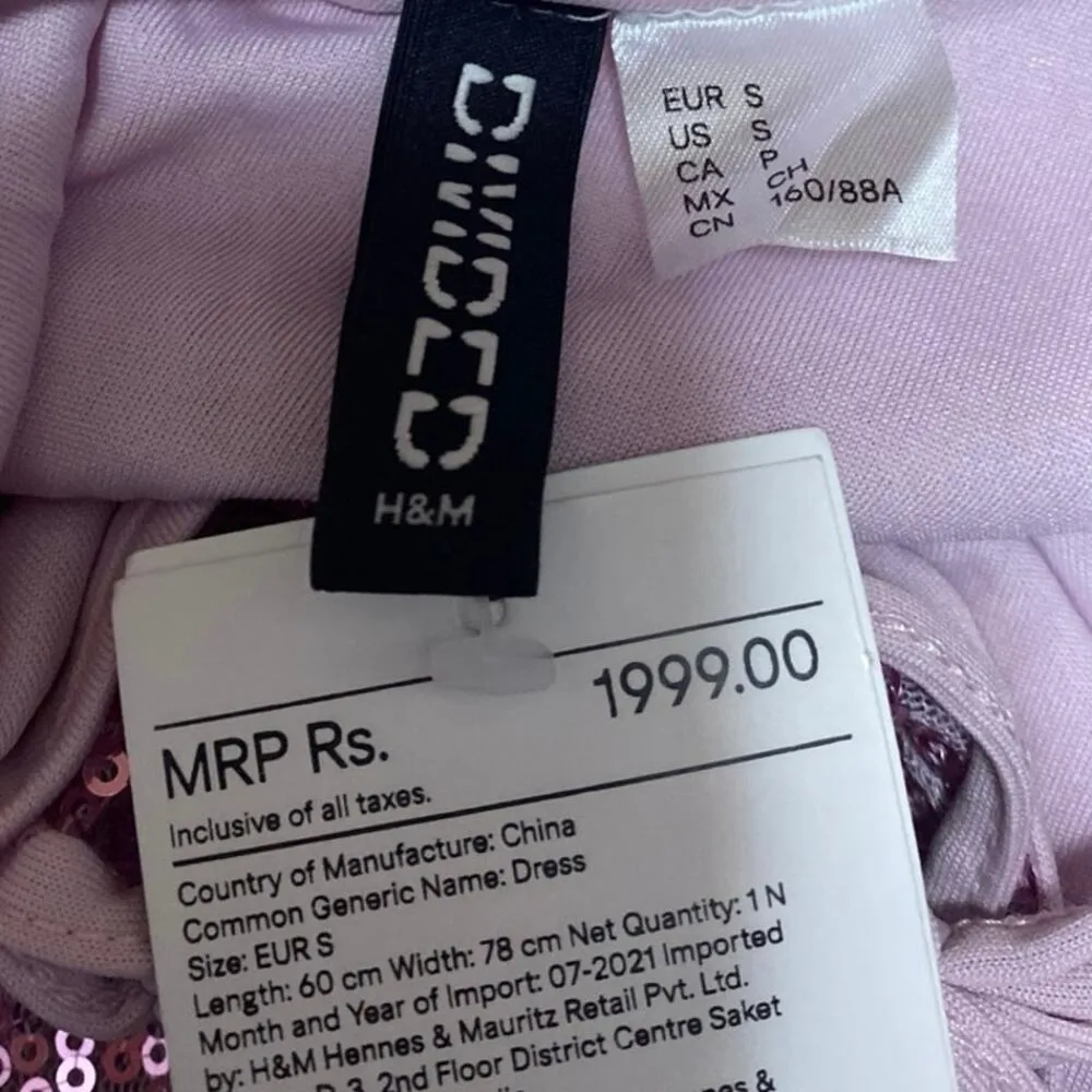 NEW H&M Divided Pink Sequin Sleeveless Cami Camisole Mini Bodycon Tank Dress S - Image 4