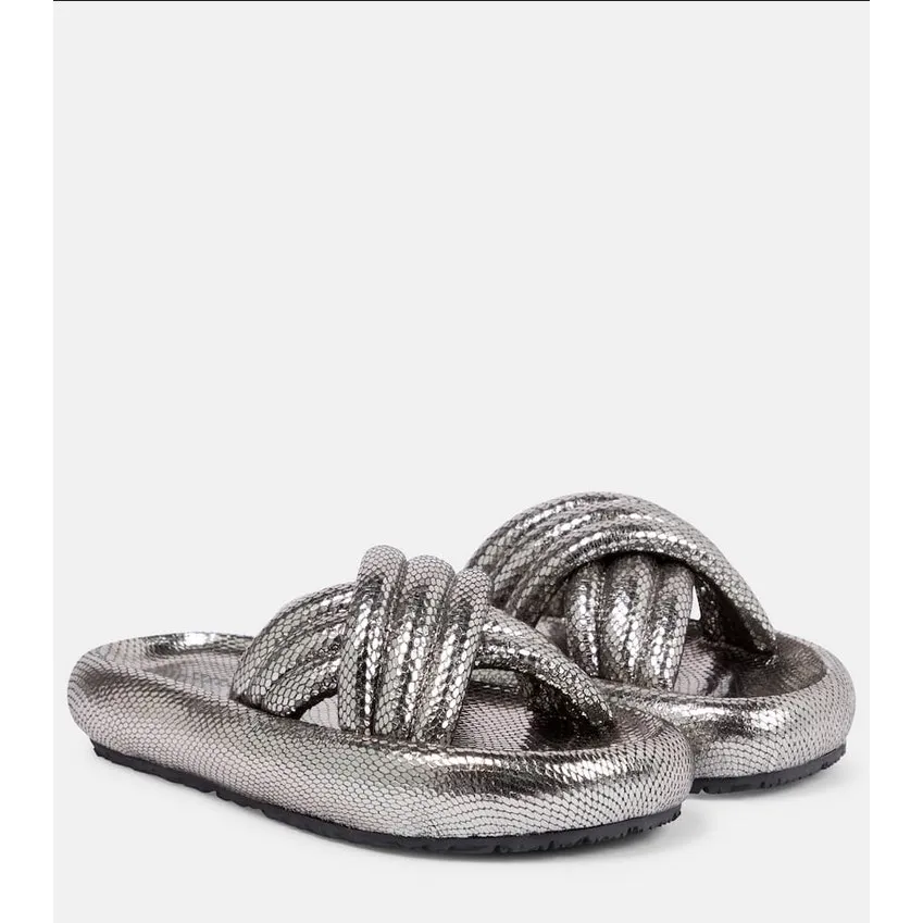 Isabel Marant‎ SILVER ‘Niloo’ Leather Slides Spring Summer Loud Instagram US 9.5 - Image 3