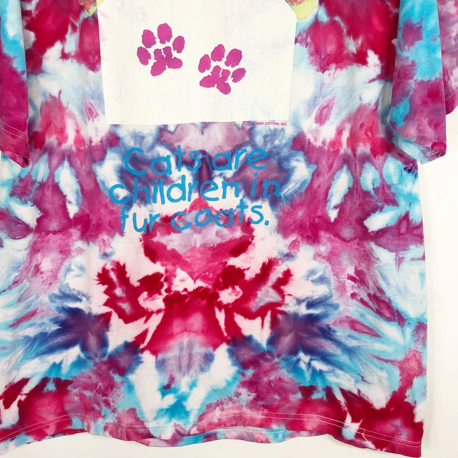Cat Lady Tie Dye Tee Size Large Gildan Handmade Unisex Pink Blue Purple‎ 144 - Image 3