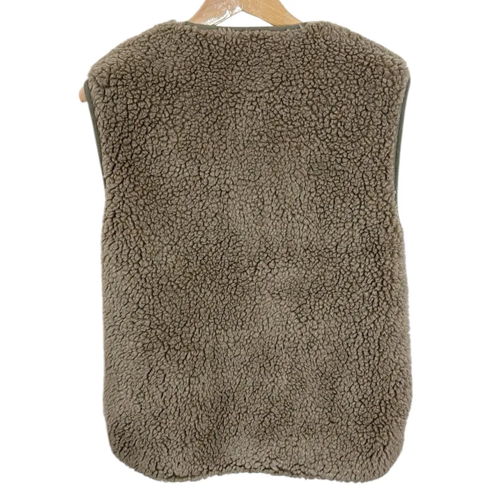 BDG Urban outfitters Borg Sherpa vest mossy brown hue size XS - Image 3