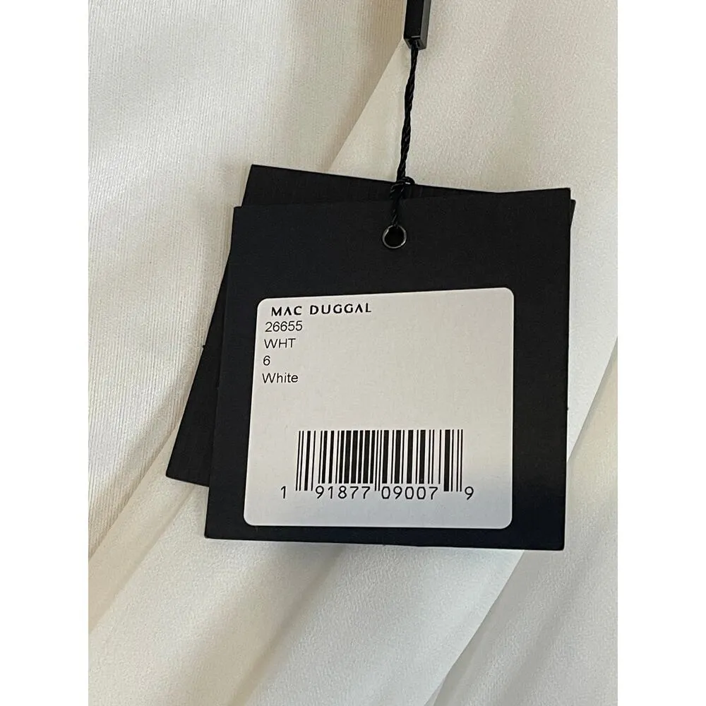 Ieena for Mac Duggal NEW Sz 6 26655 White Long Blouson Sleeve Ruched Mini Dress - Image 9