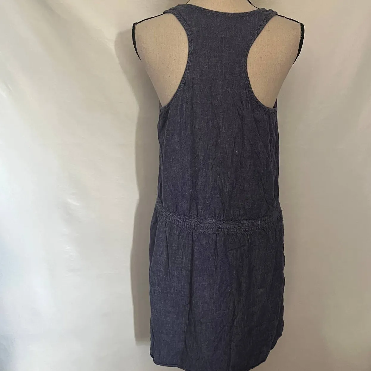 Lou & Grey Linen Blend Chambray Jumper Dress Sz M Coastal Loungecore Minimal - Image 8