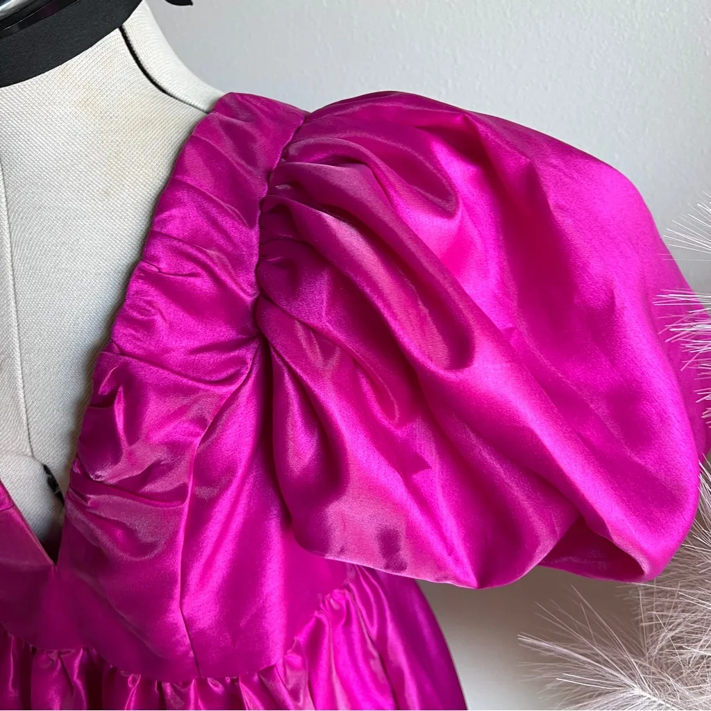 Aureta Vibrant Pink Puff Sleeve Mini Dress Valentine’s Day - Image 14