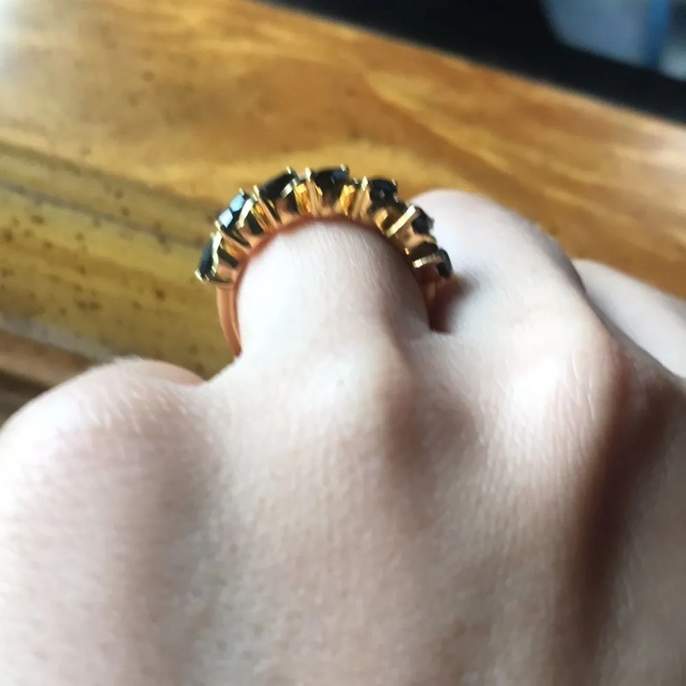 Natural Black Spinel Sterling Silver Ring Size 8 Gold - Image 3