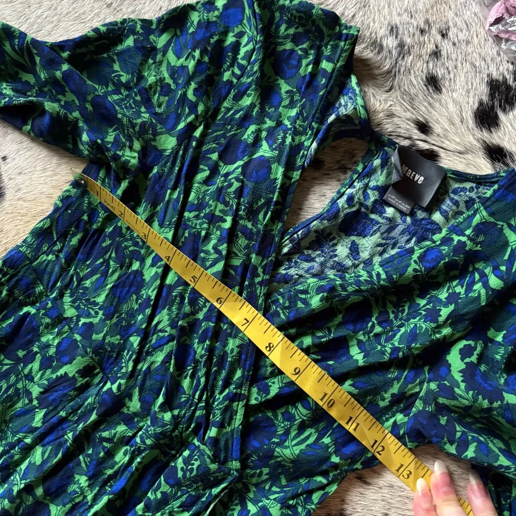 MAEVE ANTHROPOLOGIE‎ Prunella Floral Ruched Wrap Dress Blue Green Size 0 - Image 10