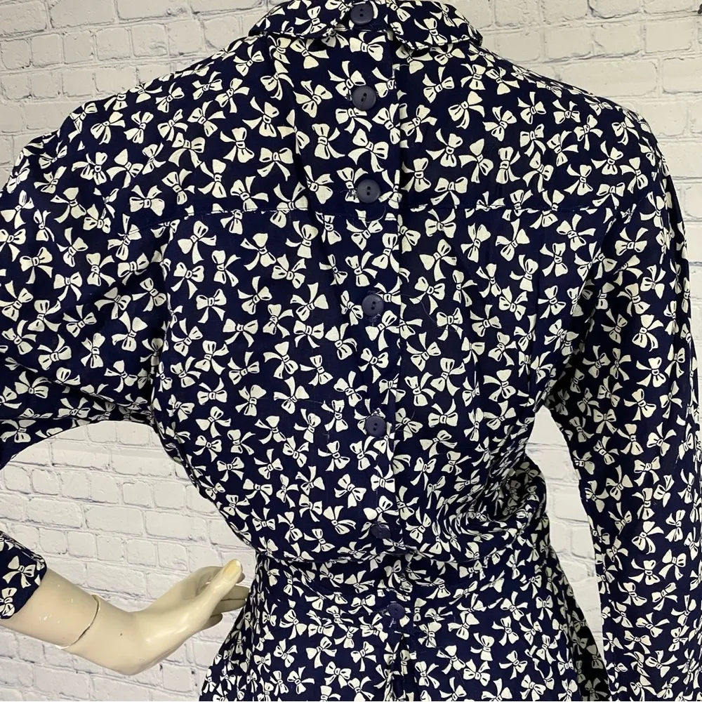 Vintage 80s Rockabilly Bow Print Peplum Ankle Length Dress XS/S - Image 7