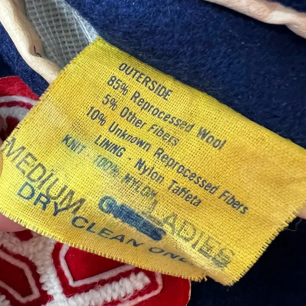 Vintage 1970’s Letterman Jacket w/Zip Up Hood Blue & Red Sz M Unisex - Image 4