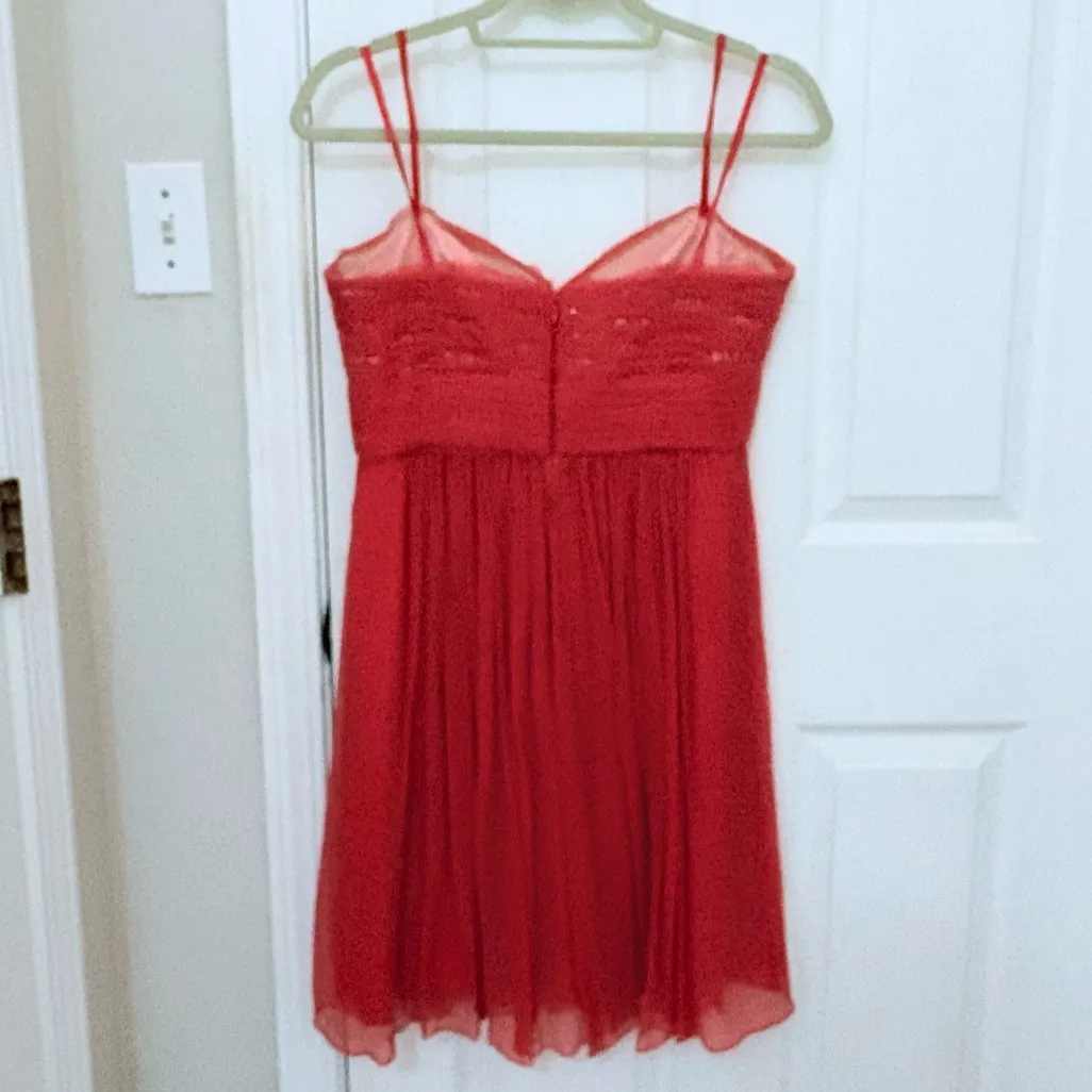 BCBG Max Azria Strapless Chiffon Mini Dress with Beading and Flower Detail - Image 4