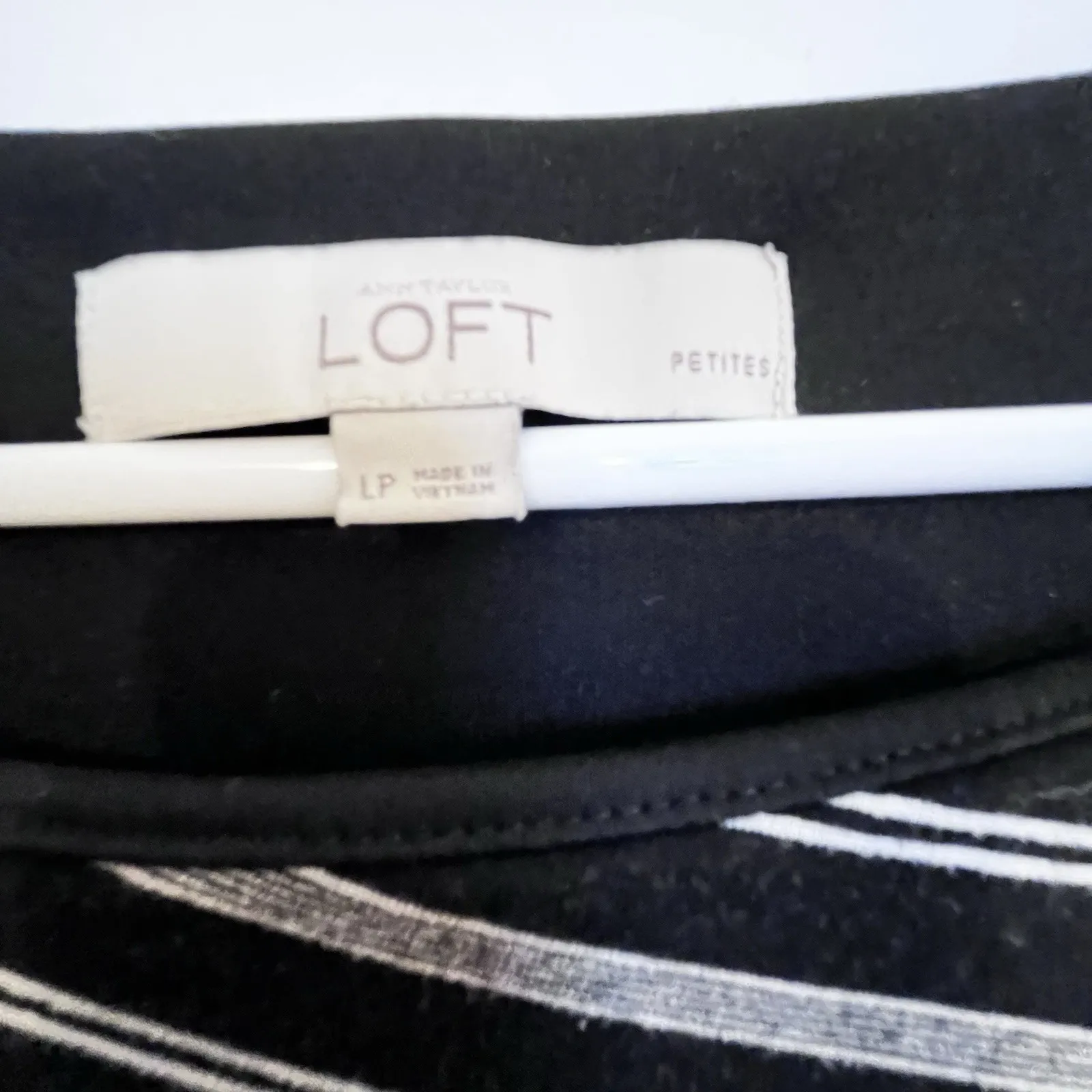 LOFT Ann Taylor Striped Dress Women Sz LP Sleeveless Lined Black Grey Stripe - Image 5