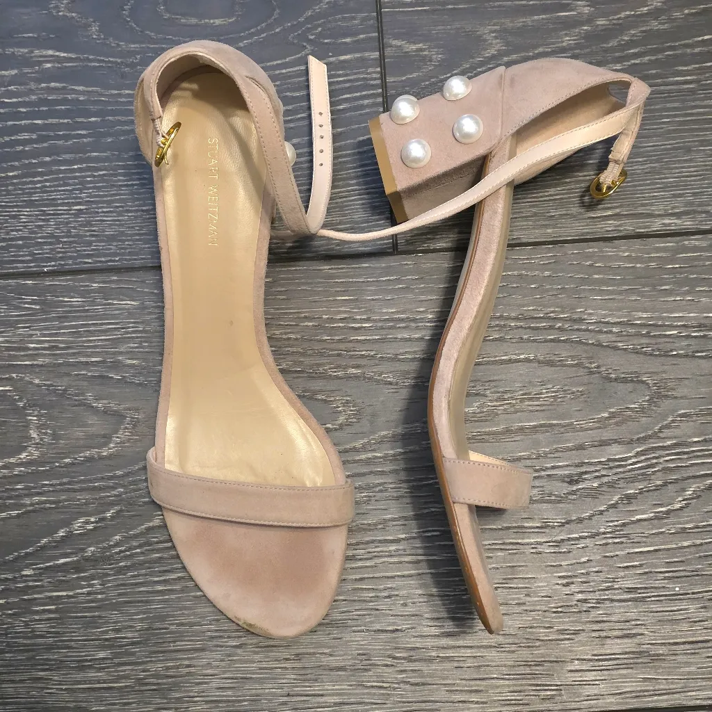 Stuart Weitzman Dolce Faux Pearl Block Heels 9.5 - Image 2