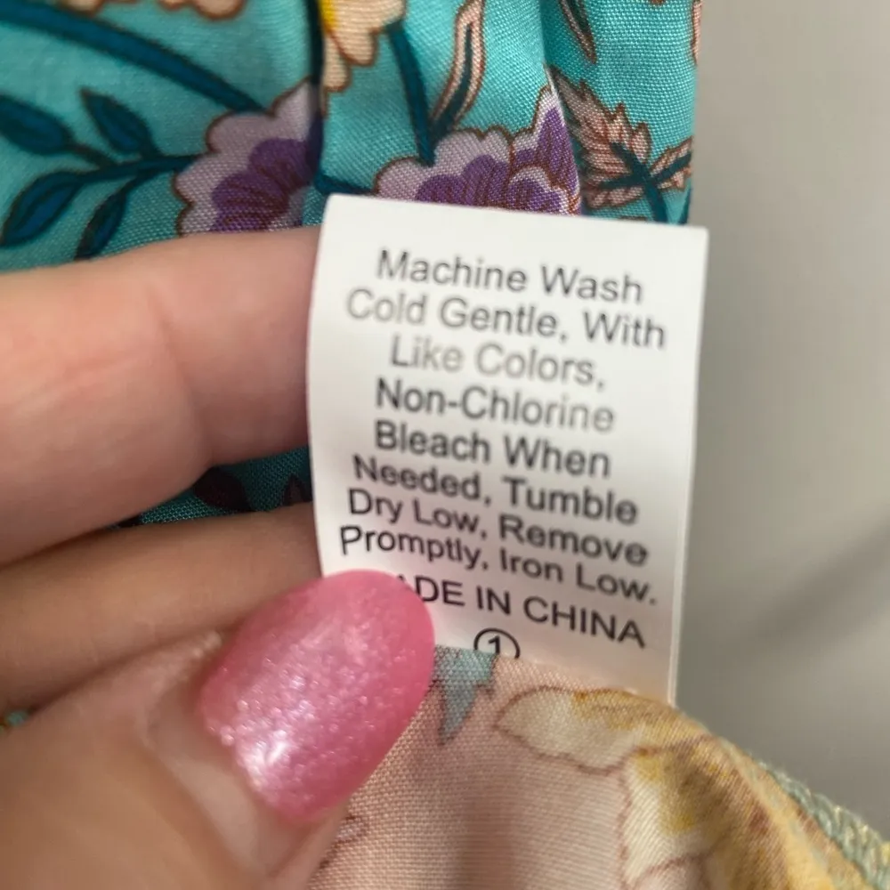 R. Vivemos turquoise yellow w four buttons size large tunic style flowy top Blue - Image 8