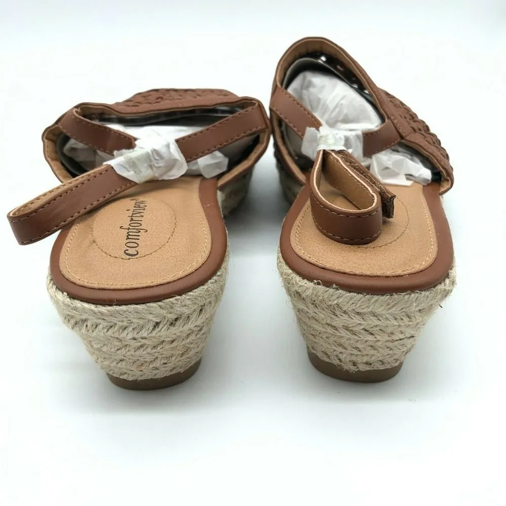 Comfortview Alexis Sandals Slingback Faux Leather Woven Open Toe Brown Size 9M - Image 3