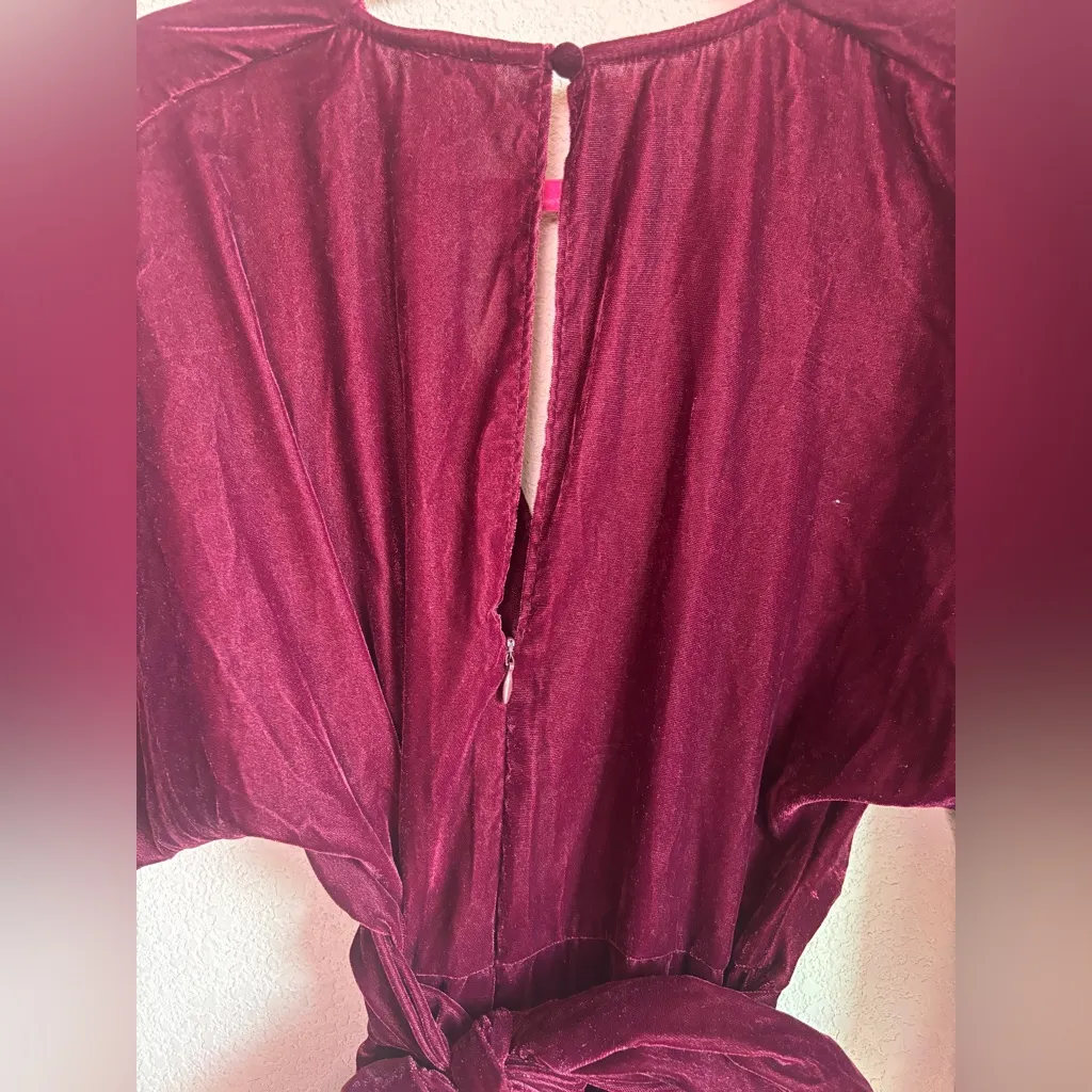 ASOS Design Maroon Burgundy Velvet Drape Long Sleeve Faux Wrap Mini Dress 4 - Image 5
