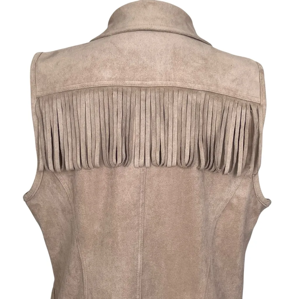 Chico’s Faux Suede Fringe Bohemian Vest Women’s Size 2 US L/12 Tan Festival - Image 9